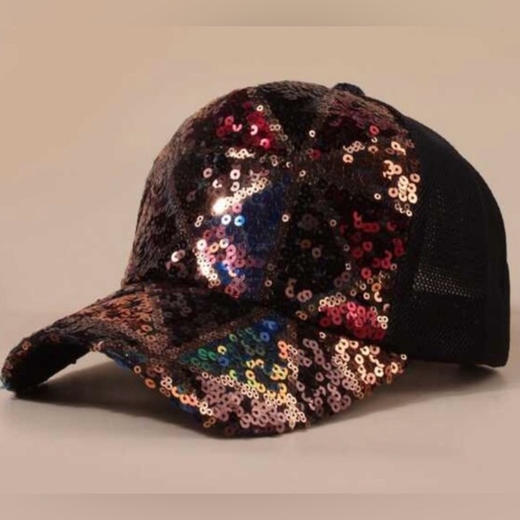Sequin Baseball Cap. MULTI or CHEETAH Adjustable Back Closure. Fall Colors  NEW - Picture 2 of 9